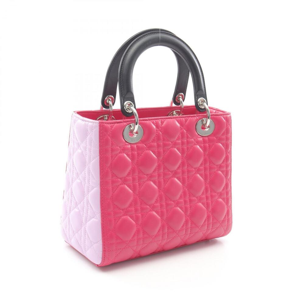 Dior LADY Handbag Leather Pink Black